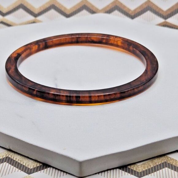 Vintage Bakelite Marbled Brown Root Beer & Black Tortoiseshell‎ Pattern Bracelet - Picture 2 of 5